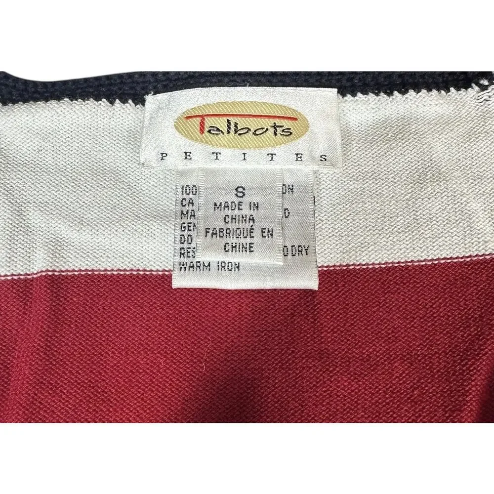Vtg TALBOTS‎ Red White Blue Stars Stripes 2 Pc Cardigan Sweater Set Patriotic S